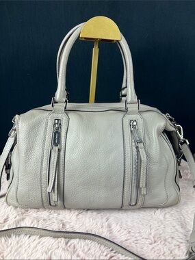 Michael Kors Brooklyn Large Gray Pebbled Leather Satchel Crossbody